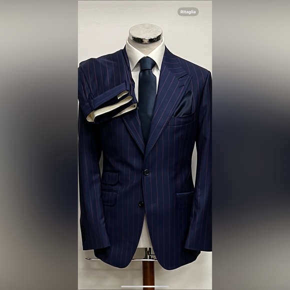 Navy purple pinstripe single breasted super 150 cerruti wool suit-made in Italy - Picture 1 of 2